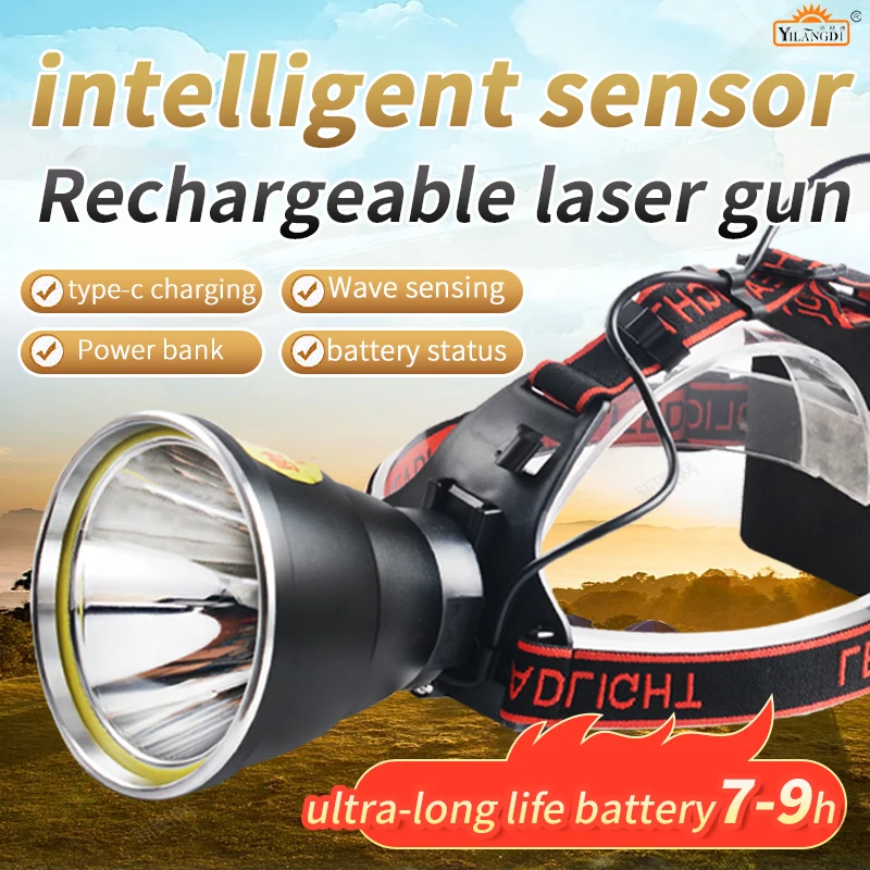 

USB Rechargeable Led Sensor Headlight Type-C Headlamp Led Head Torch Camping Search Light Head Flashlight For Fishing Hiking