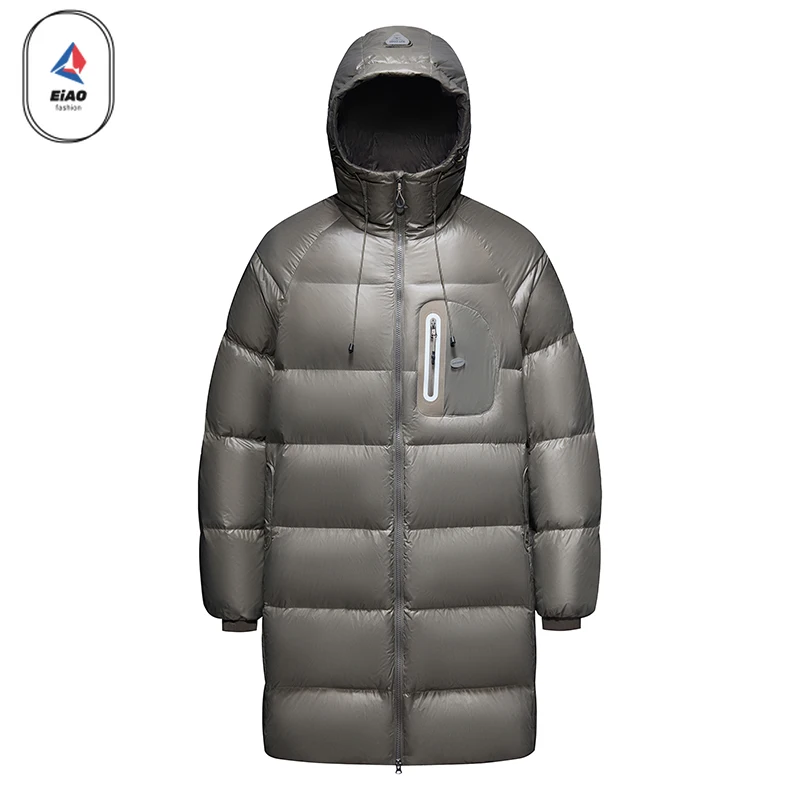 Eiao 2025 Winter New Men Down Jacket Street Luxury Cold-proof Duck Down Parka Outdoor Sports Skiing Warm Puffer Long Hooded Coat