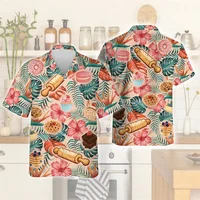 Baking Lover 3D Print Beach Shirts For Men Clothes Cake Chef Short Sleeve Work Uniform Hawaiian Short Sleeve Women Lapel Blouse 1