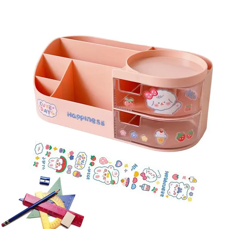 Pencil Holder Desk Organizer Kawaii Office Supplies With Drawer Desktop Stationary Organizer For Organization And Storage Desk