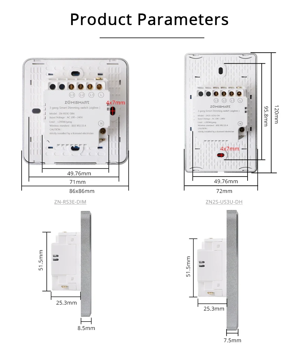 Zigbee Dimmer Switch 3 Gang Smart Wall Light Switch Touch Panel Percentage Adjus