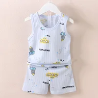 Vêtements pour mères et enfants, en coton imprimé, T-shirt, gilet, hauts et shorts, ensembles pour garçons et filles, mignons et respirants, été 2