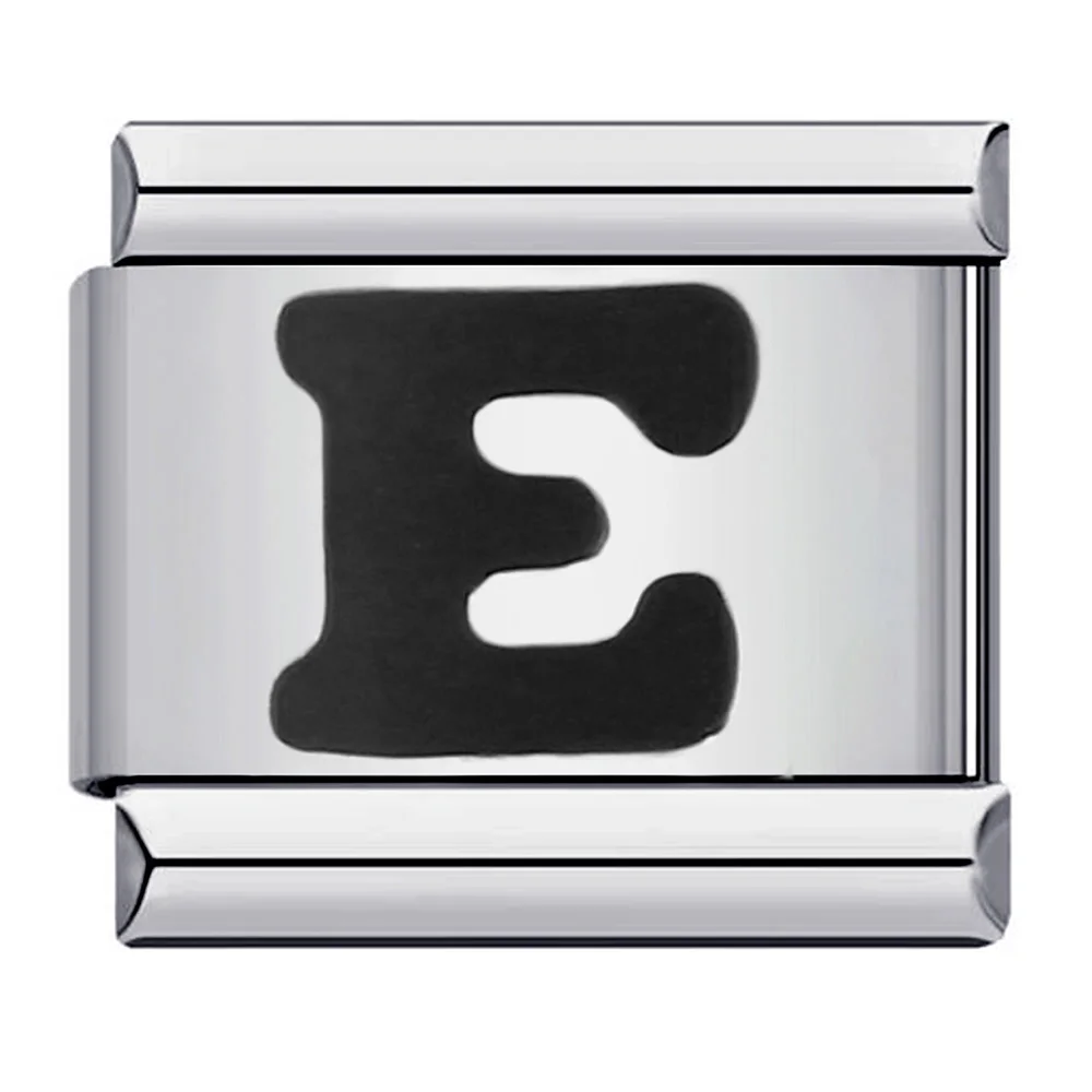 Elegant Glaze Black Italian Letter Charms Stainless Steel Bracelet for Women and Men Jewelry Making