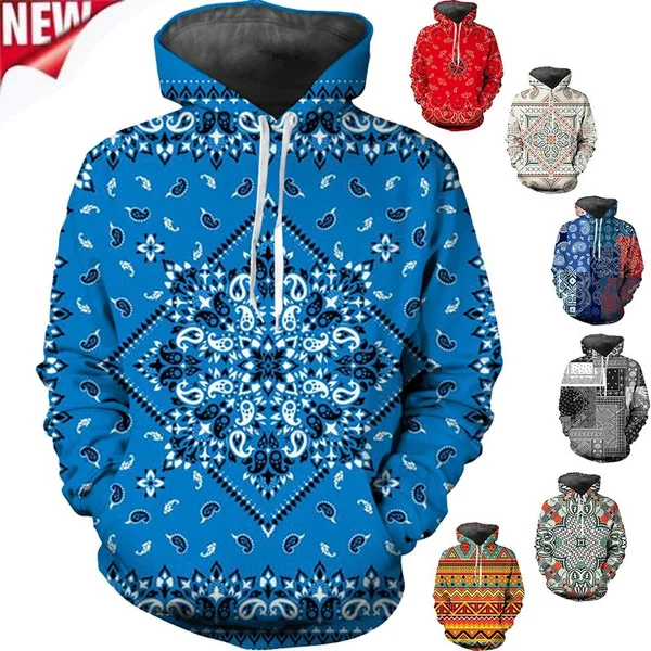 

2023 New Men Women 3D Printing Harajuku Hoodies Fashion New Bandana Pattern Sweatshirts