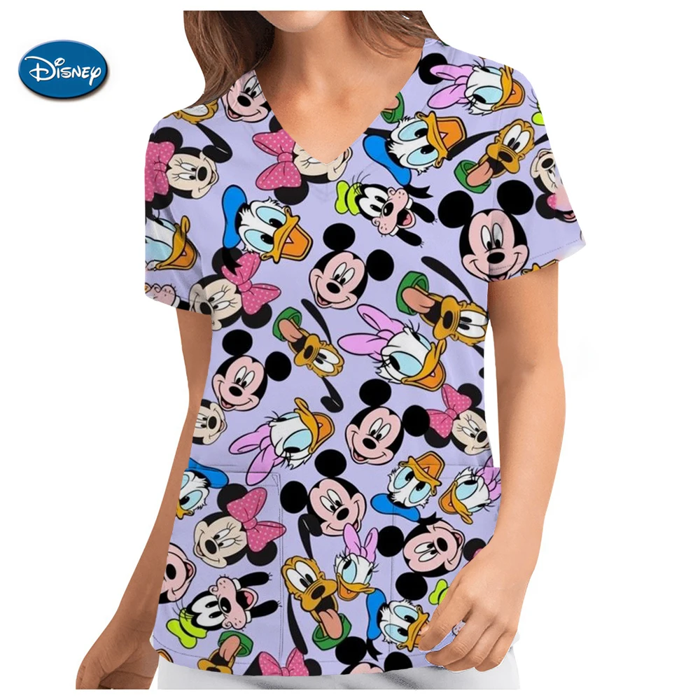 thumbnail image 1 of Lilo & Stitch Disney Summer Pocket Nuevas camisetas para mujer Camiseta de uniforme de enfermera de hospital Y2k Ropa de cuello en V Uniforme Cuello de bolsillo Y2k, 1 of 4