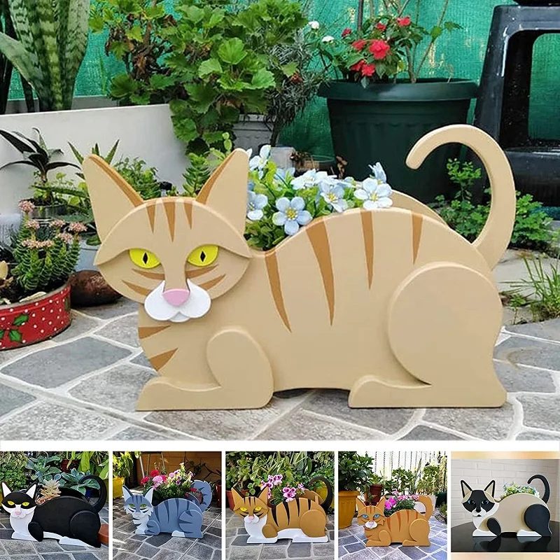 Cat Shaped Planter Garden Flower Pot Cat Animal Garden Animal Statue