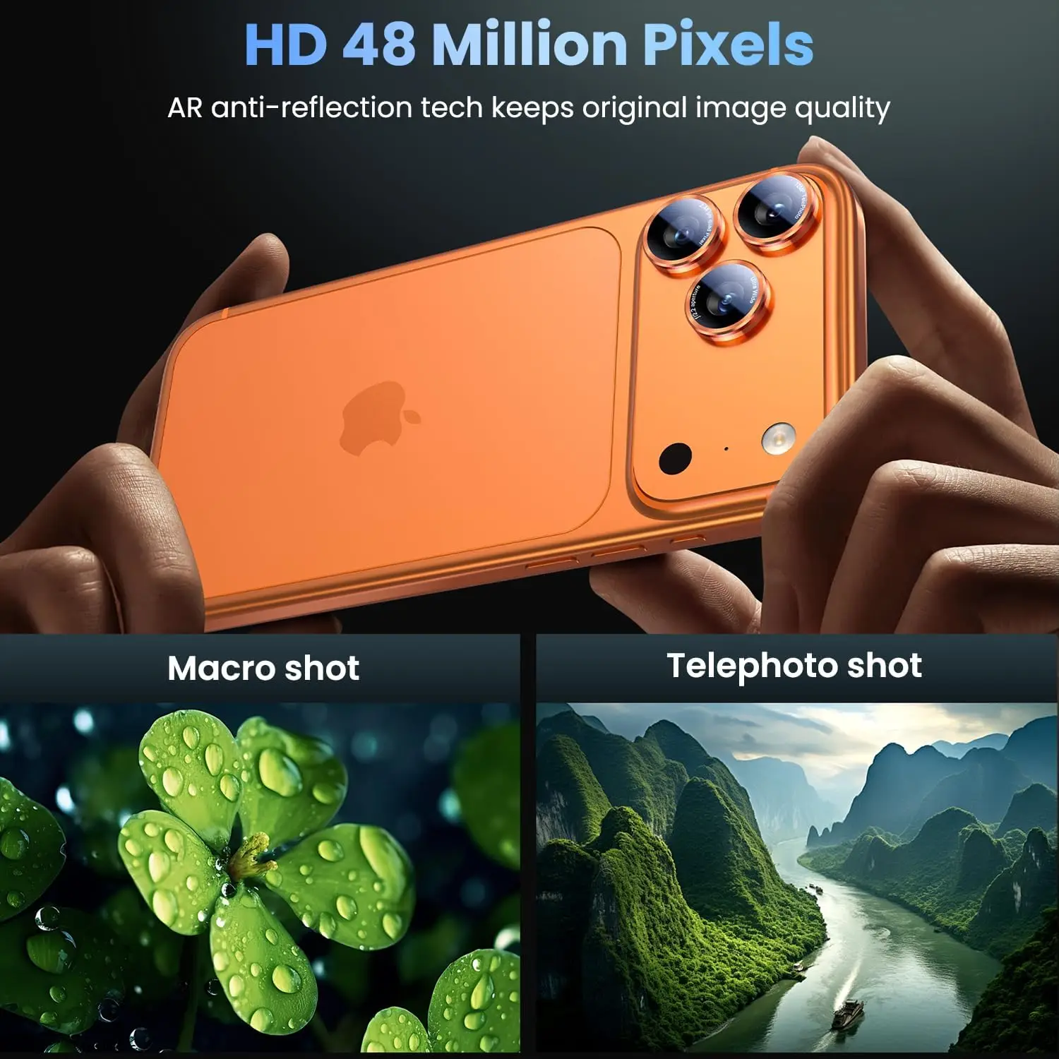 Vibrant Orange Camera Lens Protector Cover with Tempered Glass and Metal Phone Protection