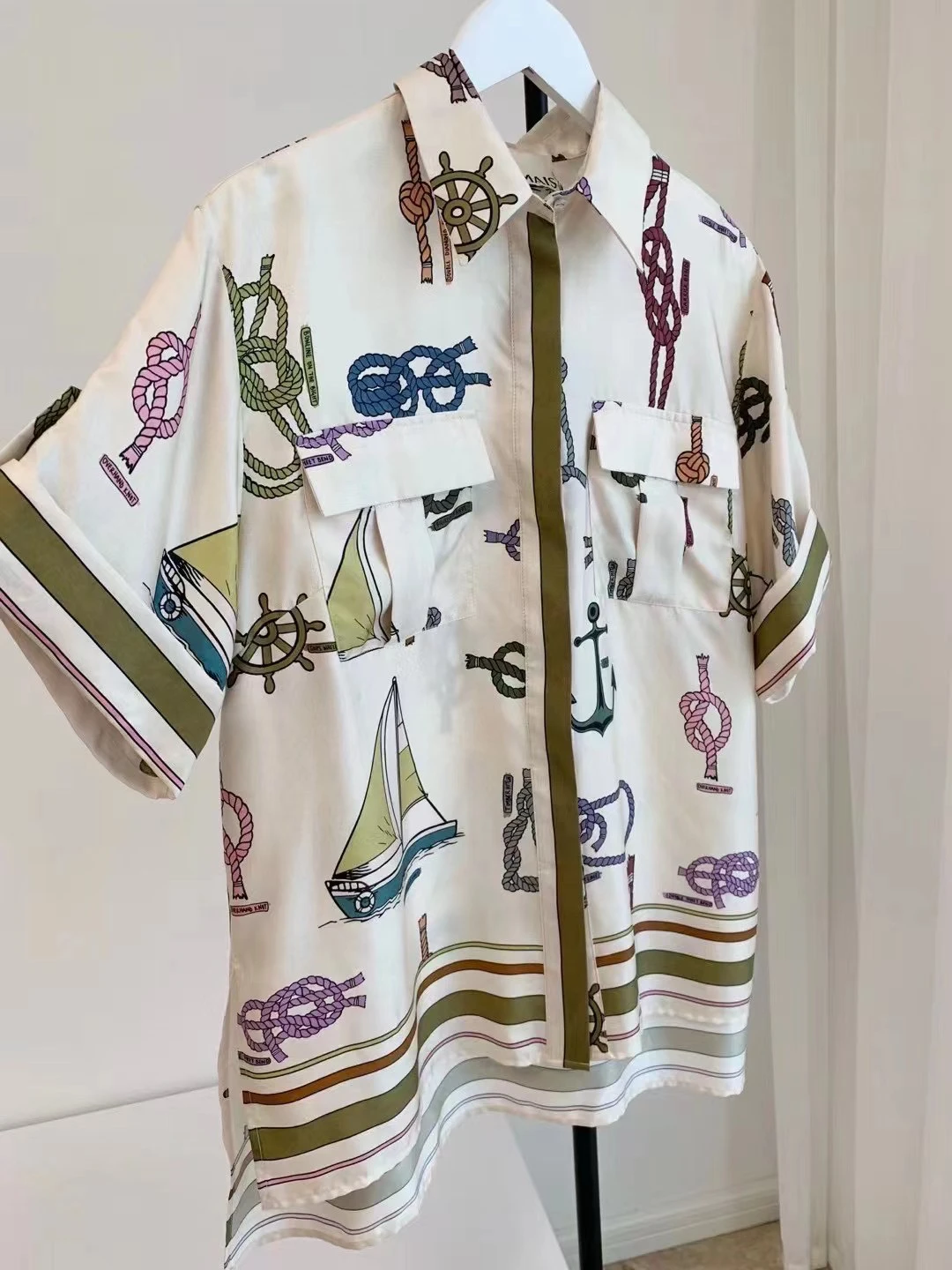 

Women Shirt Printed Short Sleeve Or Wide Leg Trouser Casual Silk Set