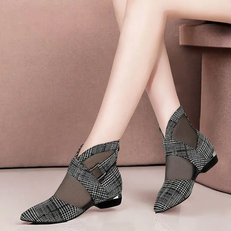 

Fashion Women Shoes Summer High Heel Mesh Boots for Women Hollow Mesh Sandals Thick Heel Shoes Spring Breathable Sandals Women