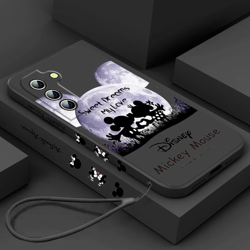 Custodia Per Telefono Disney Mickey White Moonlight Per Samsung Galaxy S23 S22 S21 S20 Fe Ultra Plus S10 Lite 5G Liquid Left Rope