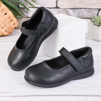 Kids Leather Shoes for Girls 2025 New Autumn Toddler Dress Shoes Solid Black Simple Princess Kids School Performance Dance Flats 1