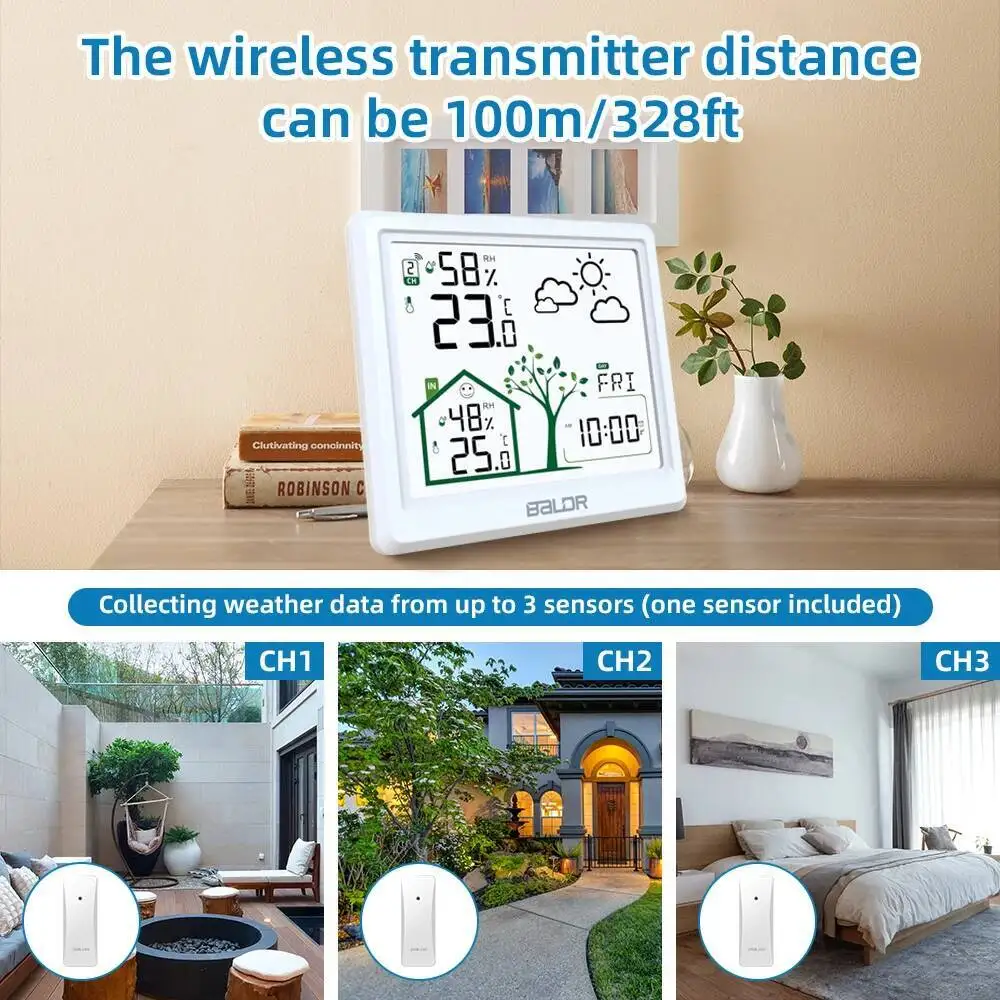 BALDR Wireless Digital Weather Station Thermometer Hygrometer Alarm Clock Comfor