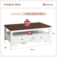 Farmhouse Coffee Table with Storage, 47.6" Coffee Tables with 4 Large Drawers, Spacious Tables, Top Center Table for Living Room 2