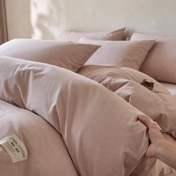 Set di biancheria da letto in lino e cotone, 4 pezzi, morbido e ultra traspirante, con copripiumino, lenzuolo e federe, per letto singolo, matrimoniale, king size, per la casa.