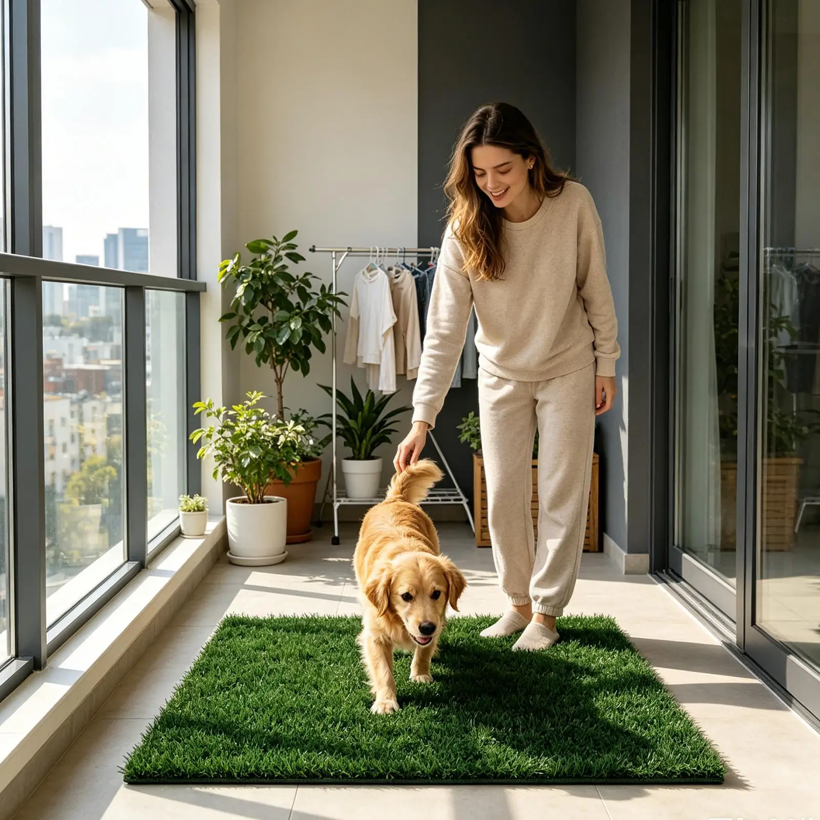 Tappetino in Erba Sintetica Riutilizzabile per Cani, Toilette per Animali Domestici per Appartamenti, Interni, Esterni, Casa, Balcone, Cortile, Portico - immagine 2