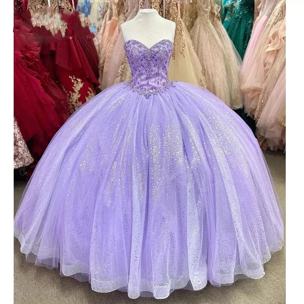 

Роскошные блестящие платья ANGELSBRIDEP для Quinceanera лаванды, платья 15 лет, цветочное Бисероплетение, официальное платье принцессы