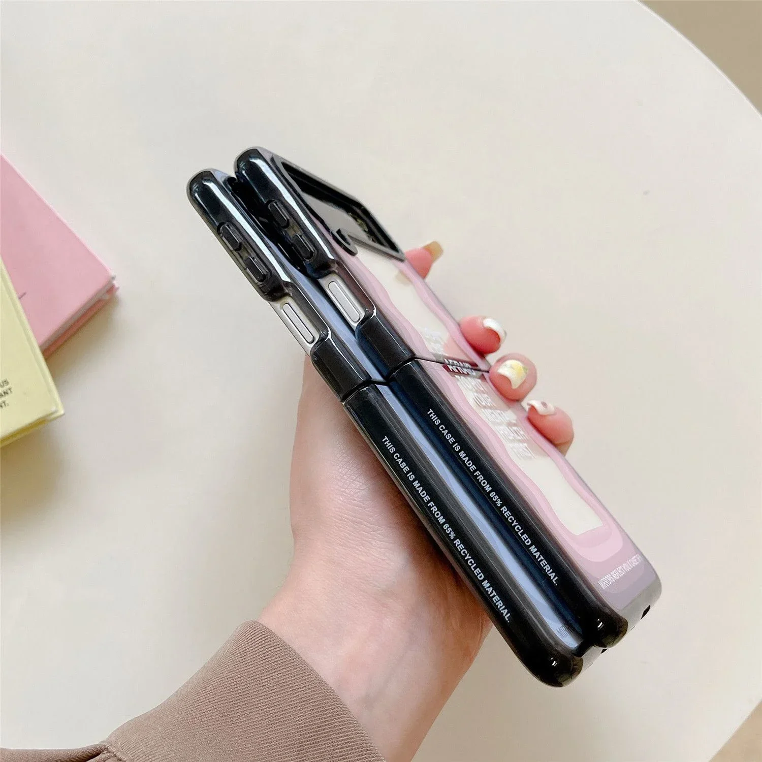 Acrylic Black Border Wave Phone Case for Samsung Galaxy Z Flip 5 4 3 Back Cover for ZFlip3 ZFlip4 ZFlip5 Hard Case Shell