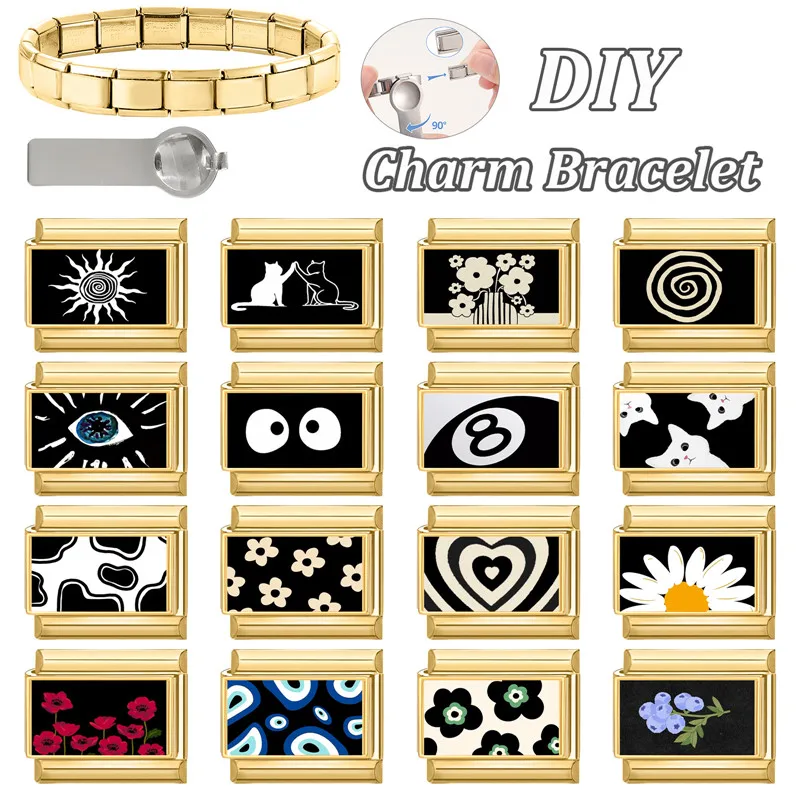Italian Vintage Golden Charm Stylish Link Stainless Steel Bracelet DIY Making