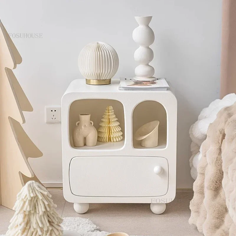 French Retro Nightstand Bedroom Furniture Night Table Creative Cream Style Household Design Upscale White Bedside Table