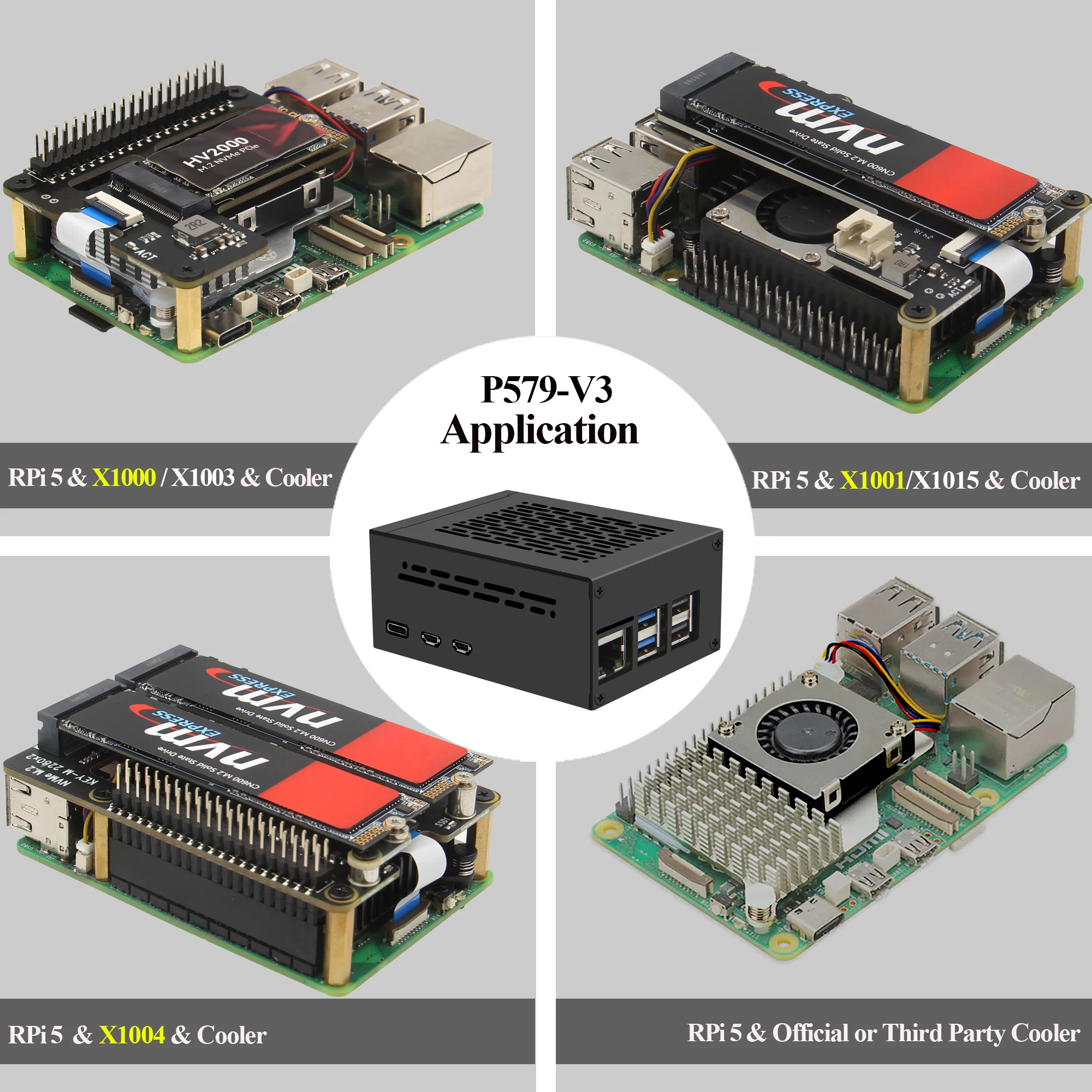 ラズパイ5 Geekworm Metal Case P579-V3 for Raspberry Pi 5 & PCIe M.2
