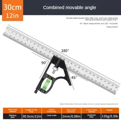 Precision Adjustable Right Angle Ruler with Bubble Level - Multifunctional Measuring Tool (12IN)
