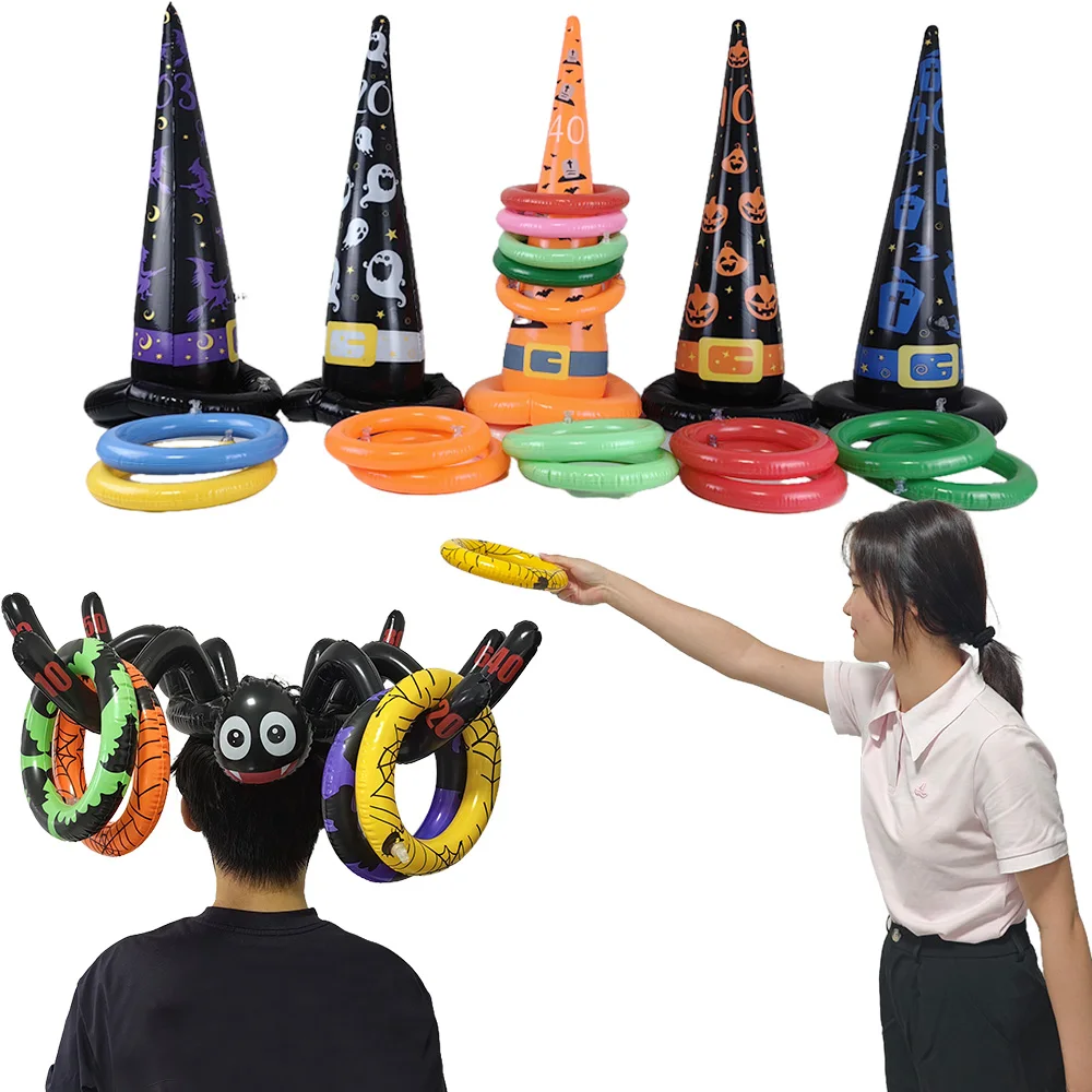 Halloween Ring Toss Games Inflatable Spiders Ring Witch's Hat Toss Game Kids Halloween Party Favors Indoors Outdoors Party Game