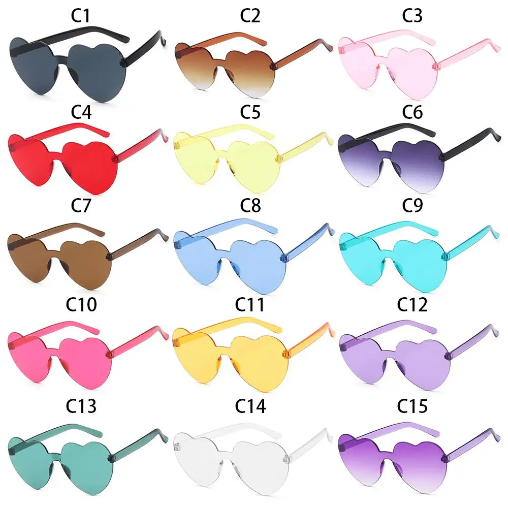 1PC Bonbonfarbene herzförmige Sonnenbrille Trendige randlose Herz-Sonnenbrille Partybevorzugung Kostümzubehör Sonnenbrille für Frauen – Detail 8