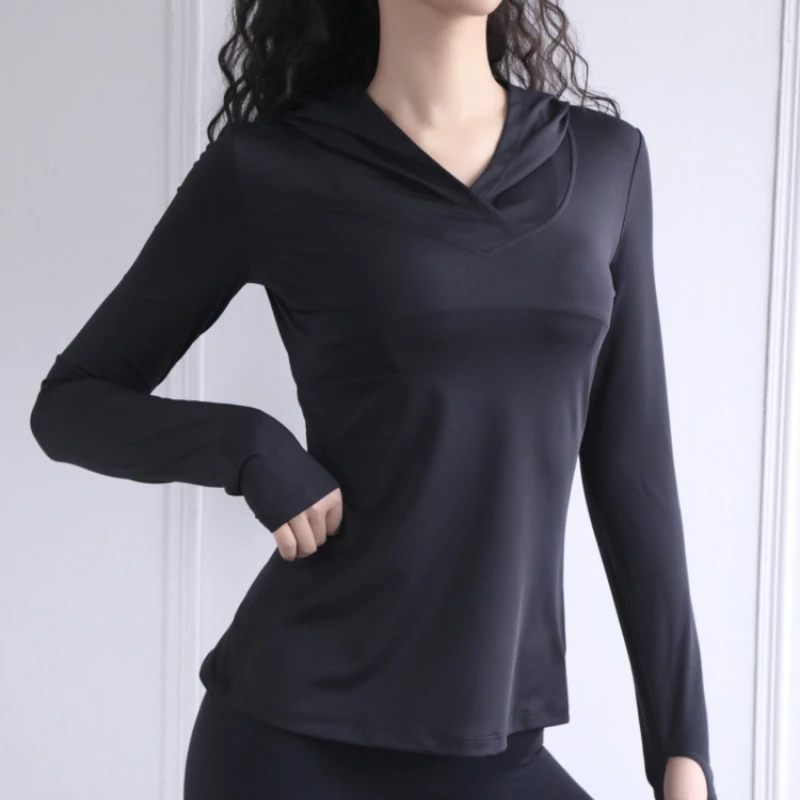 Yoga Shirt Women's Back Fork Mesh Breathable Yoga Shirt Long Sleeve Thumb Hole Hoodie Waist Tops Slim Slim Fitness Clothing