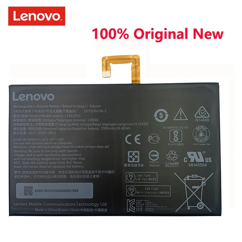 

100% Original L14D2P31 7000mAh Battery For Lenovo A10-70 A7600 Tab 2 TAB2 A10-70F A10-70L A10-70LC TB2 X30L Batterij Bateria