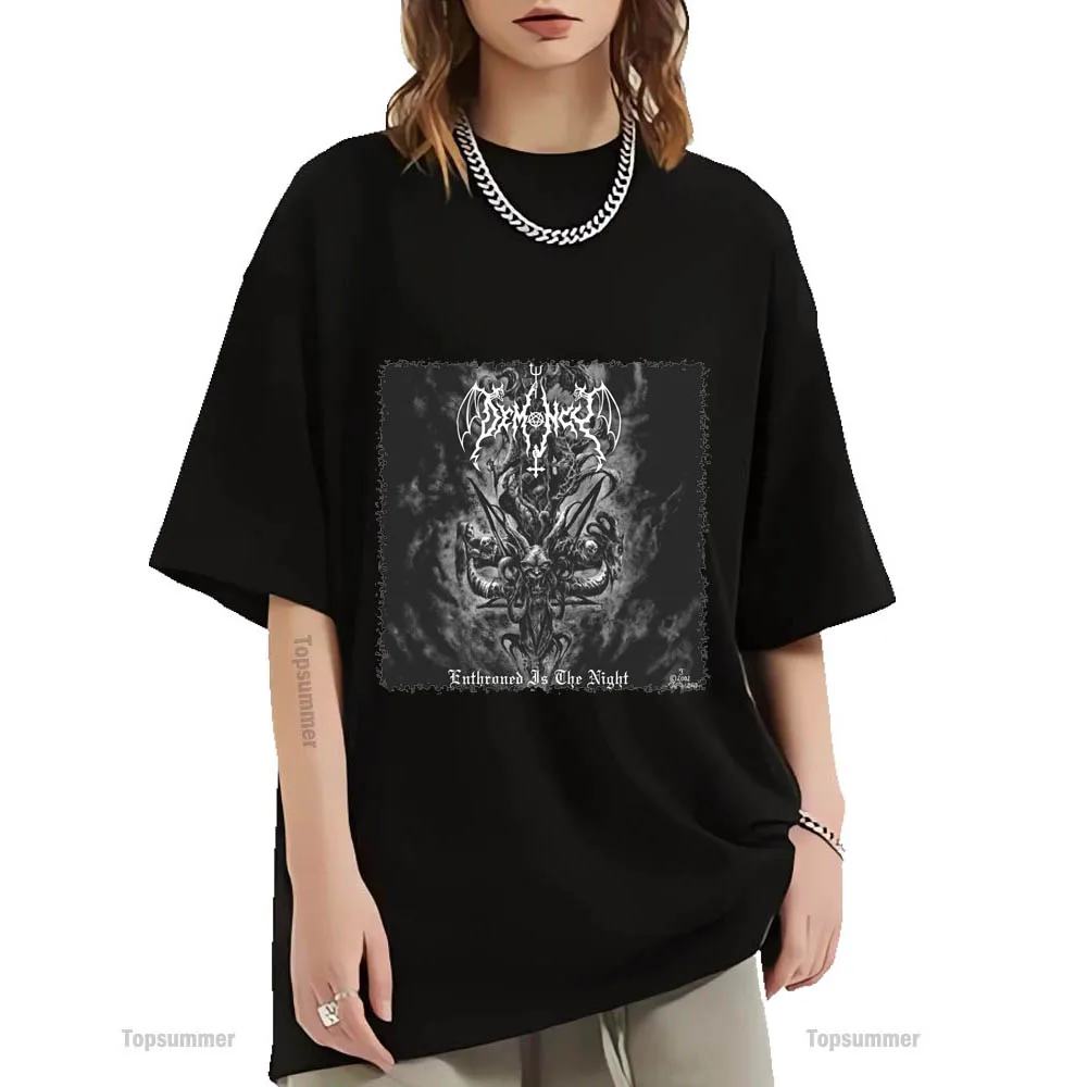 

Enthroned Is the Night Album T Shirt Demoncy Tour T-Shirt Teens Cool Streetwear Black Tshirt Boys Girls Oversized Clothing