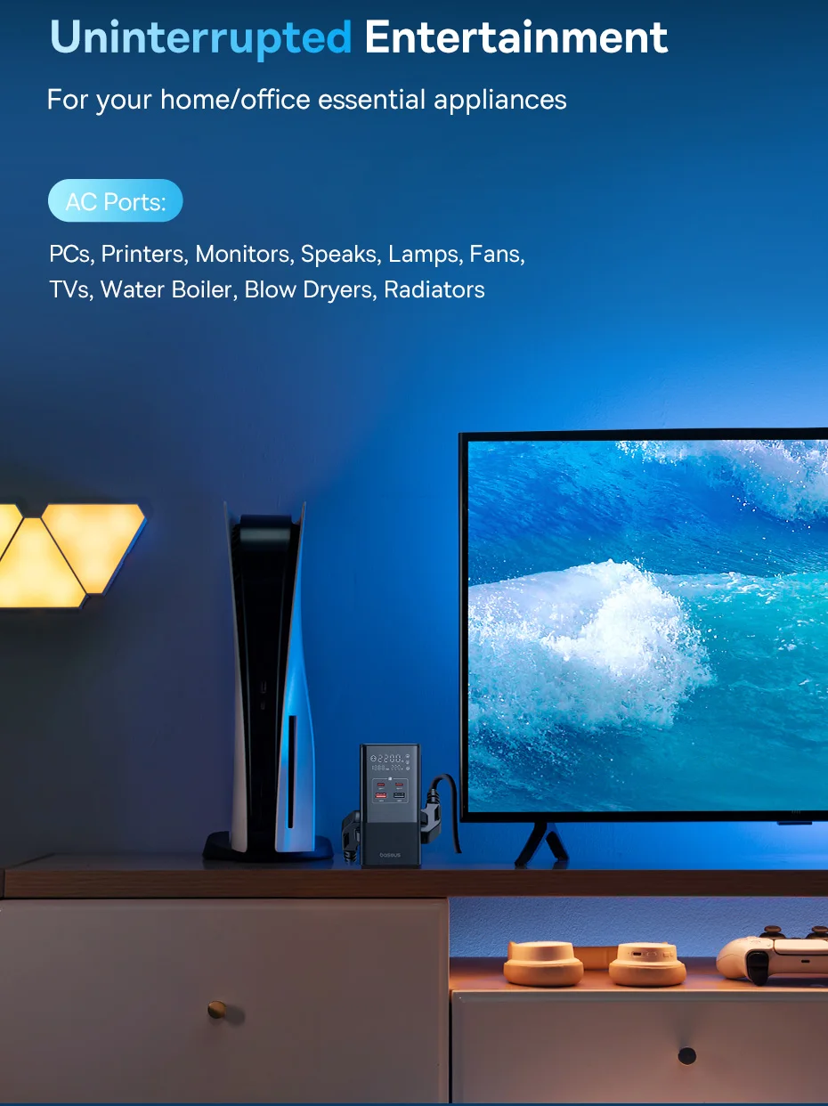 شاحن سريع Baseus 35 واط شريط طاقة 7 في 1 مع واقي تدفق 1200J لهاتف iPhone شاو شاو