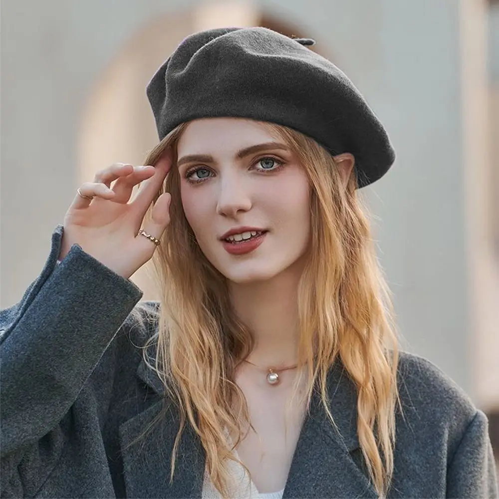 Fashion Warm Winter Wool Berets Hat Retro Elegant Plain Cap Solid Color All Matched Felt Berets Women Girls