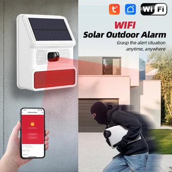 TUYA WIFI Smart Solar Infrared Sensor Alarm Pir Sensor Waterproof Security 120dB Alarm System for Home Outdoor
