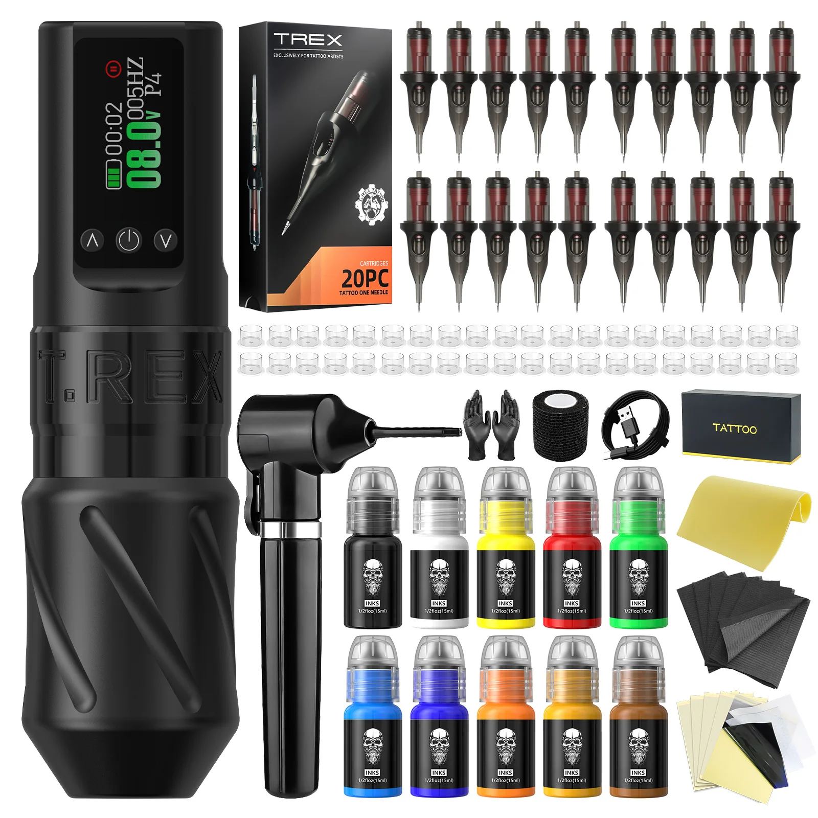 Tattoo Kit Tattoo Kit T-rex Wireless Tattoo Pen Kit 3.5mm Travel Rotating Pen Machine 1600mA Power Gun