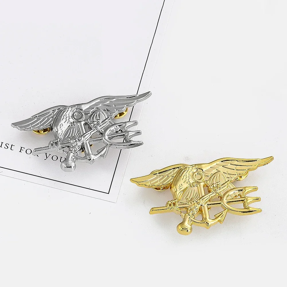 USA SEAL Cosplay Navy Commando Bald Eagle Poseidon Trident Zinc Alloy Brooch Military  Badges Pins DIY Anchor Ocean Warrior