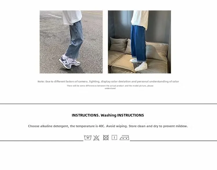 Description Picture 3 of itemVintage Lightweight Elastic Waist Jeans For Men Casual Loose Fit Straight Leg Cropped Pants Summer Season Thin Style