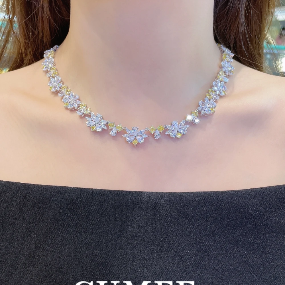 Cumee Multi Wear Vacation Artificial Yellow Diamond Synthetic High Carbon Diamond Necklace for Women 925 Silver-plated Gold