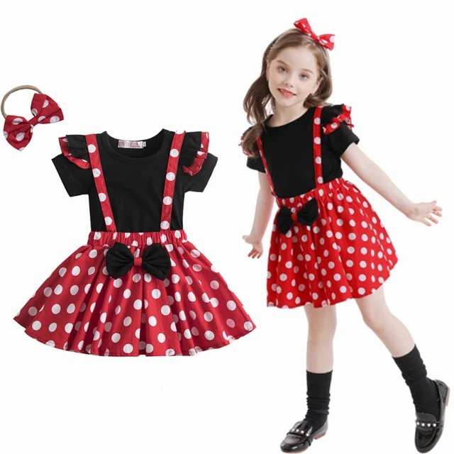 Tulle Robe Minnie Enfant Fille Deguisement Robe de Princesse Rouge Jupe à  Pois Bébé Fille avec Bandeau Carnaval Cosplay Costume Anniversaire  Halloween