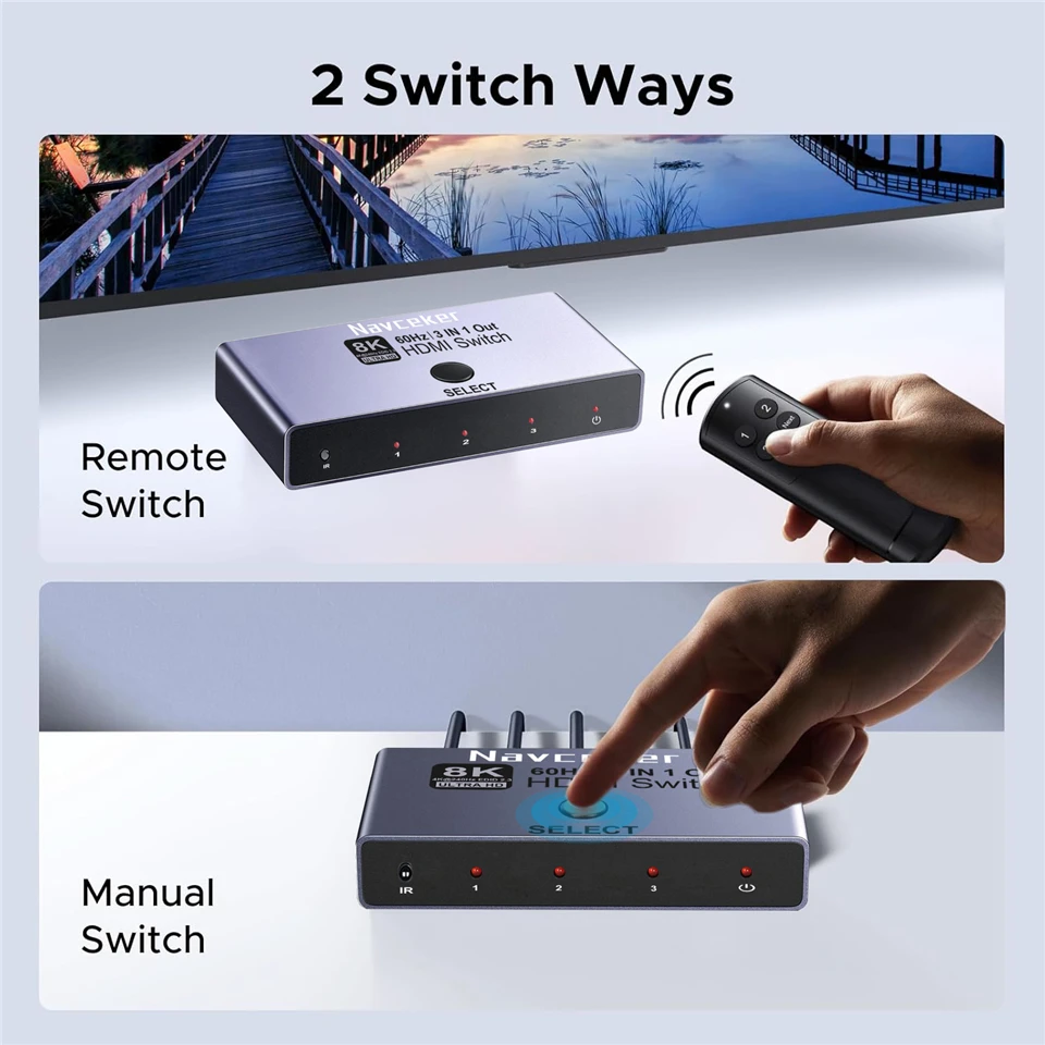 8K HDMI 2.1 Switch Splitter 4K 240Hz 3 Inputs 1 Output 3 port HDMI Switcher with
