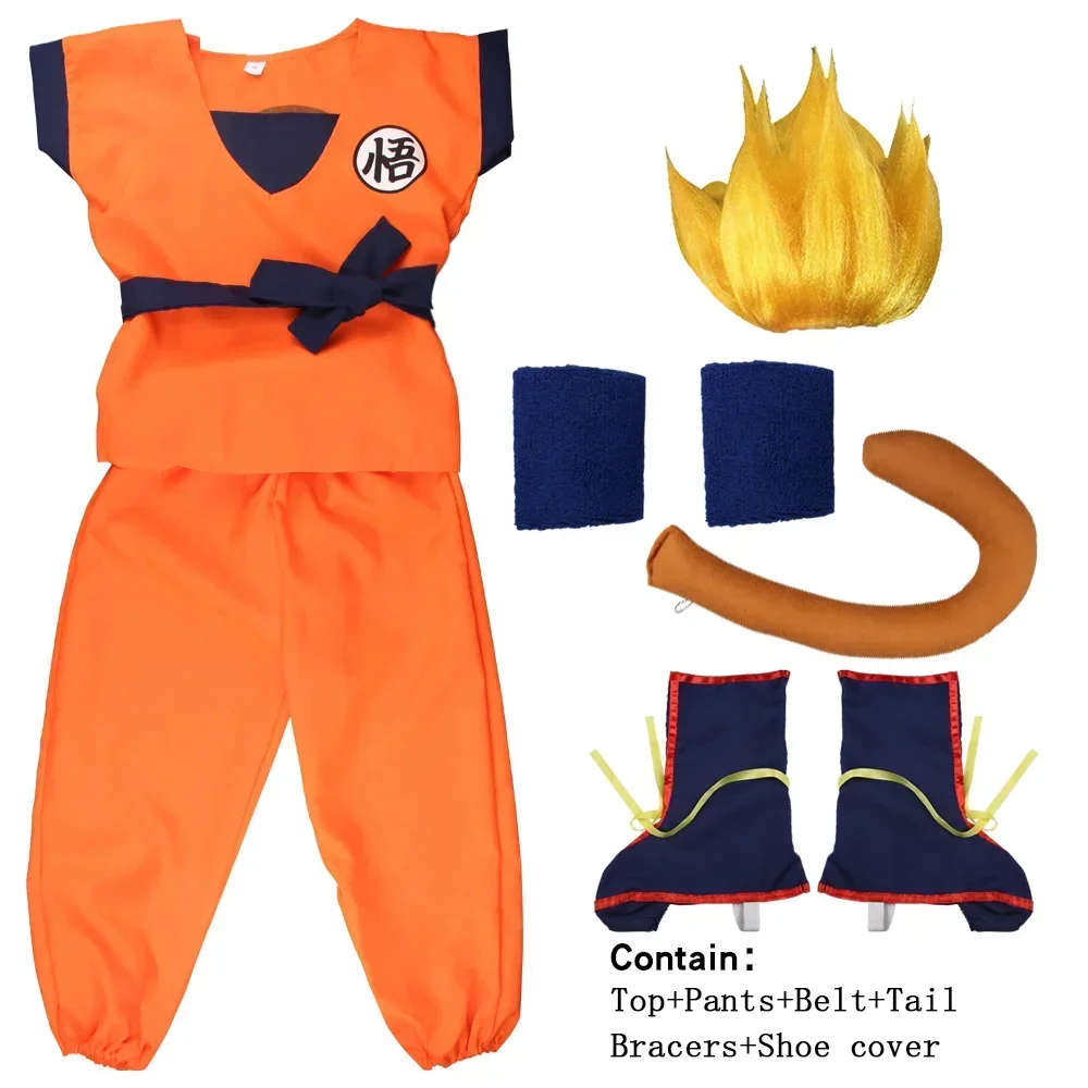 Dragon Warrior Anime Costume with Tail and Wig - Blue and Gold Design for Halloween and Parties