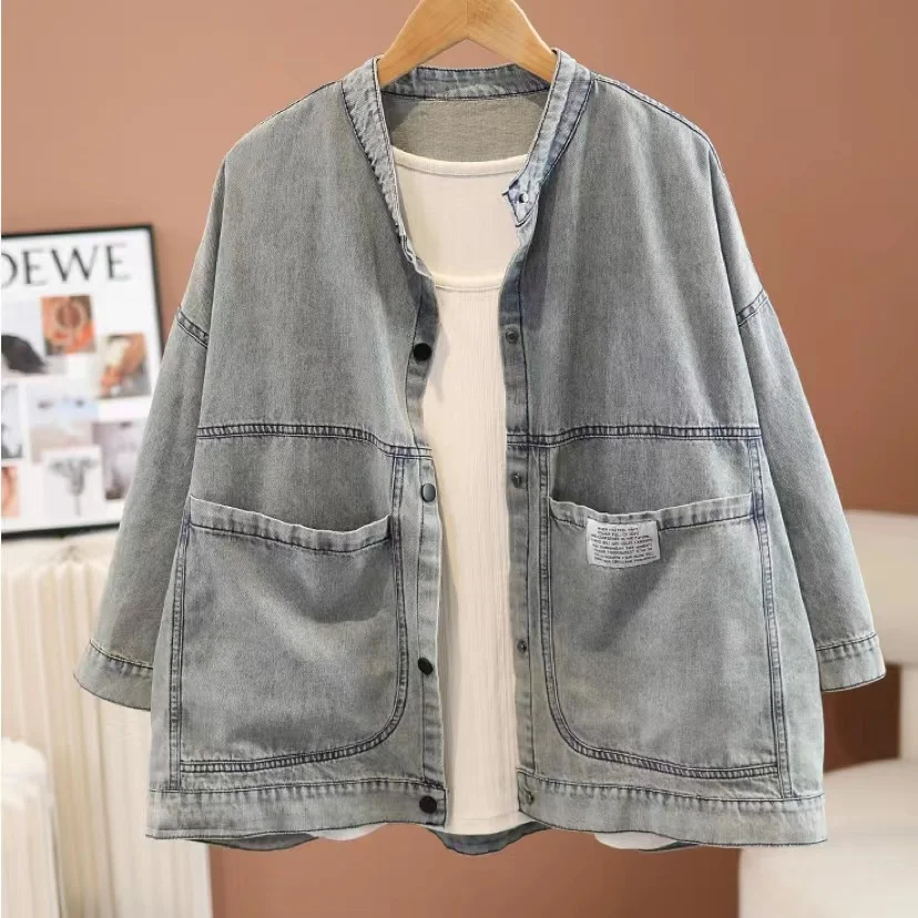 

Vintage Blue Long Sleeved Women's Denim Cardigan Thin Jacket Spring Autumn New Fashion Chic Female Single Breasted Loose Shirt