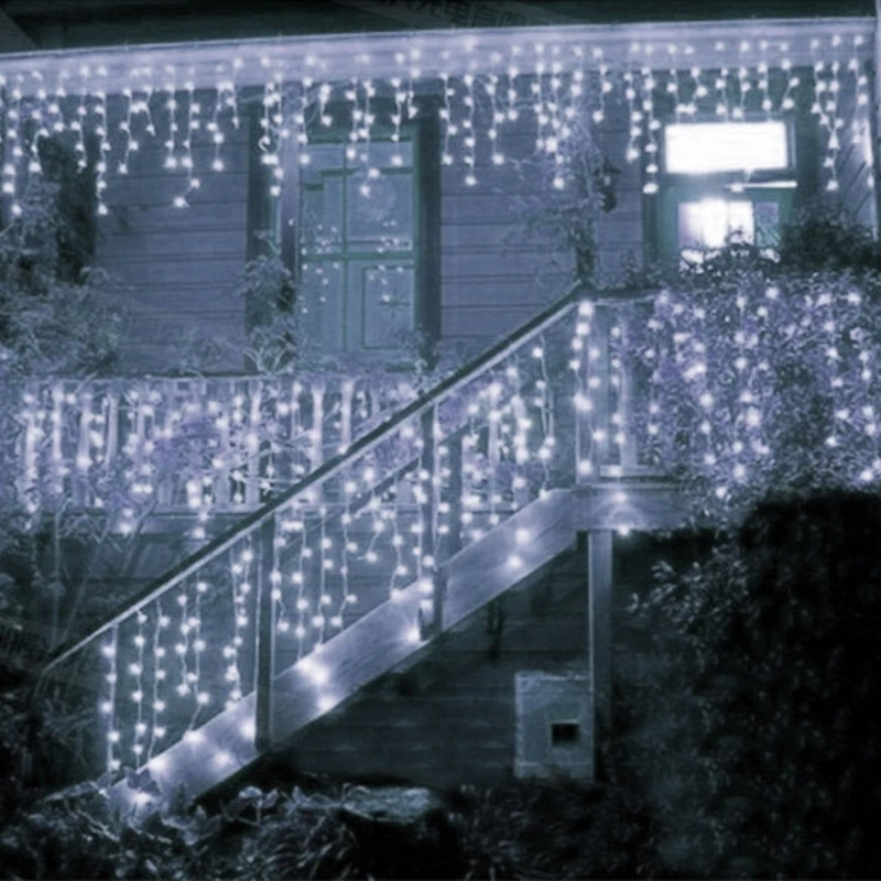 

EU Plug 4M Christmas Garland LED Curtain Icicle String Lights Droop 0.4-0.6m Outdoor Garden Street Decorative Holiday Lights