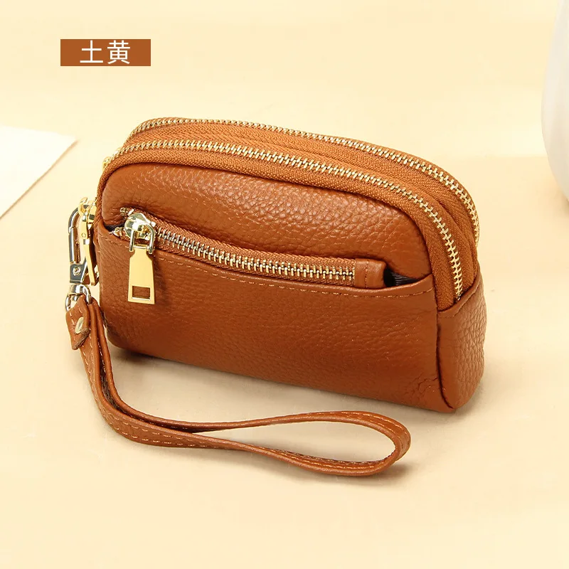 Elegant Genuine Leather Mini Wallet - Women's Handbag Style Coin Purse with Triple Zipper Design