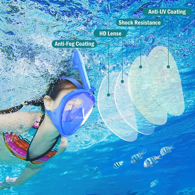 Maschera Snorkeling Completa Con Accessori Maschera Da Snorkeling Integrale Per Bambini XS - Vista 180°, Anti-appannamento, Con Tuba E Borsa Maschera Snorkeling Bambina