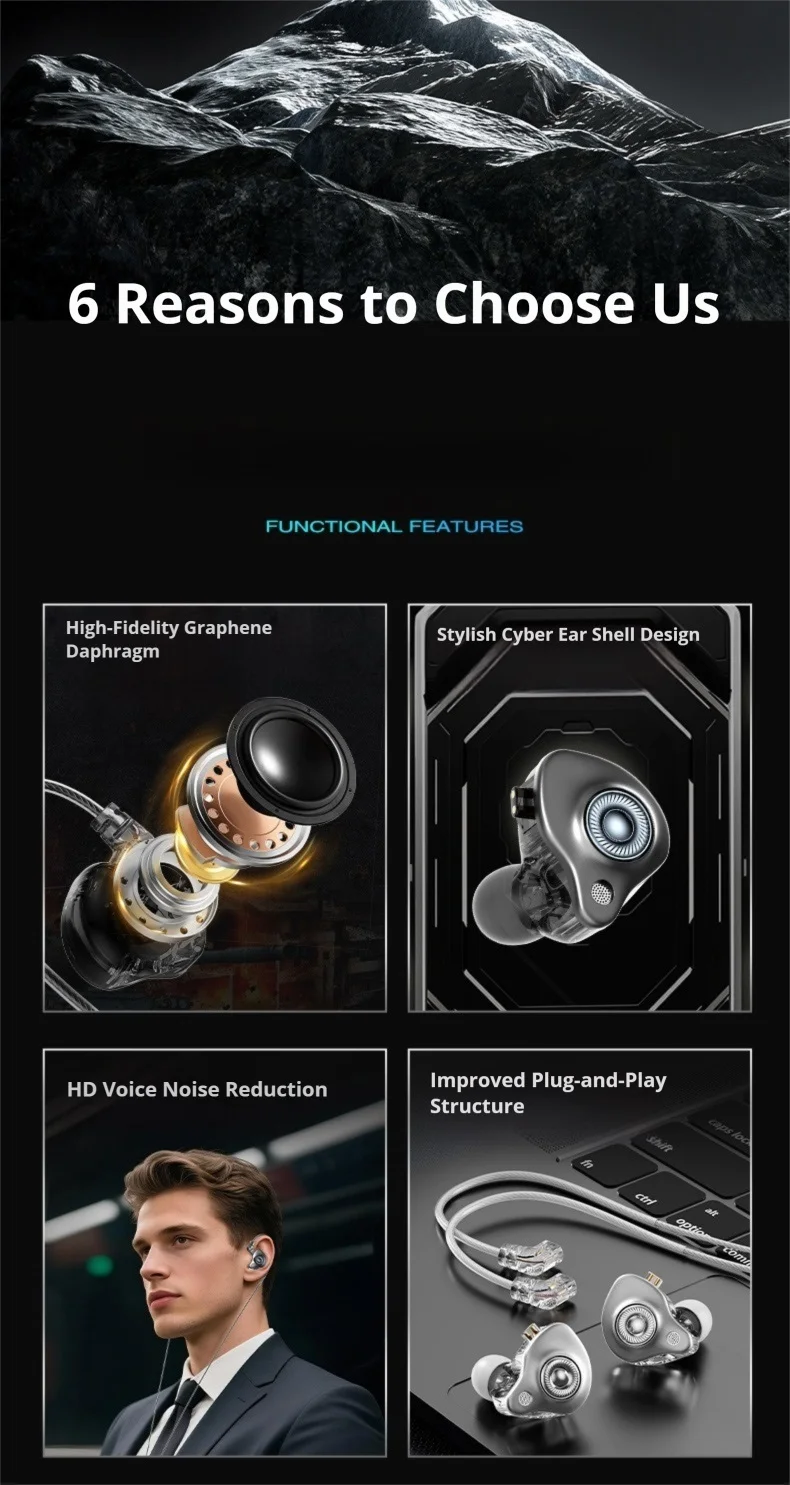 Écouteurs intra-auriculaires EARDECO HIFI 3,5 mm et USB-C avec câble détachable, pour le jeu et le sport, avec basses surround 9D._voghion.com