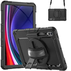 Enhanced Screen Protector Hybrid Tablet Case with Rotating Stand - 14.6 Inch for S8 Ultra SM - X900 906 (Black - Black PC)