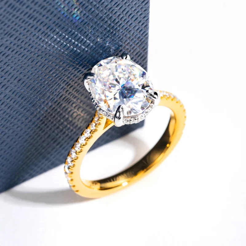 5.0ct Oval Cut Moissanite Ring For Women 14K Gold Plated 925 Sterling Silver Engagement Wedding Anniversary Fine Jewelry