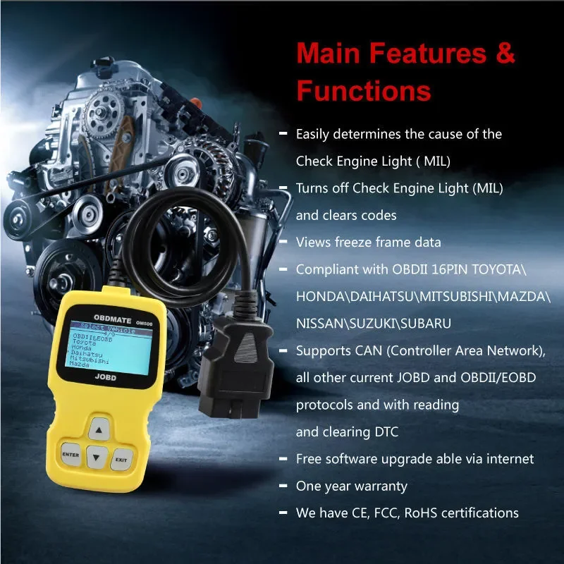 AUTOPHIX OM500 JOBD OBD2 Scanner 12V Car Code Reader OBD2 Diagnostic Tool Engine Check for Toyota/Honda/Nissan/Suzuki 6