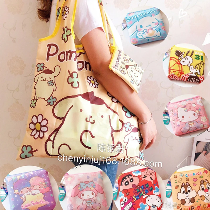 

Kawaii Hello Kitty Cinnamoroll Anime Sanrio Ins Shopping Bag Cute Kuromi Large Capacity Folded Portable Handbag Girls Gifts