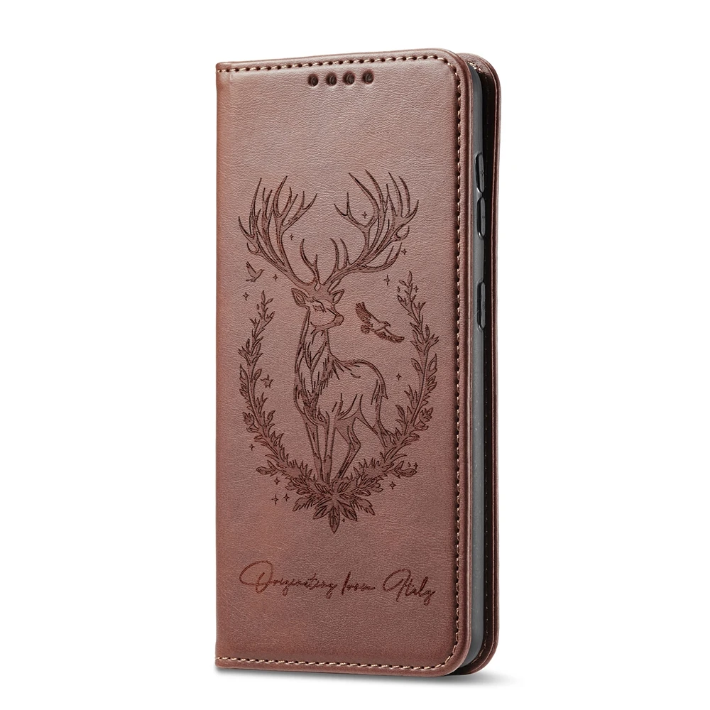 Premium Magnetic Leather Phone Wallet Case with 3D Cartoon Deer Design
